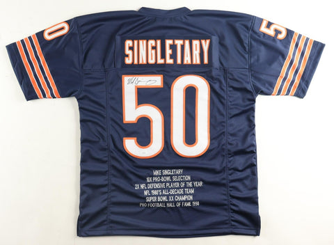 Mike Singletary Signed Chicago Bears Highlight Stat Jersey (JSA COA) HOF 1998 LB