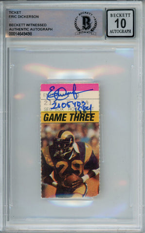 Eric Dickerson Signed 9/3/1984 Rams vs Cowboys Ticket Stub Beckett 10 Slab 39250