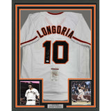 Framed Signed Evan Longoria 35x39 San Francisco White Jersey JSA COA