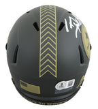 Steelers T.J. Watt Signed Salute to Service IV Speed Mini Helmet W/ Case BAS Wit