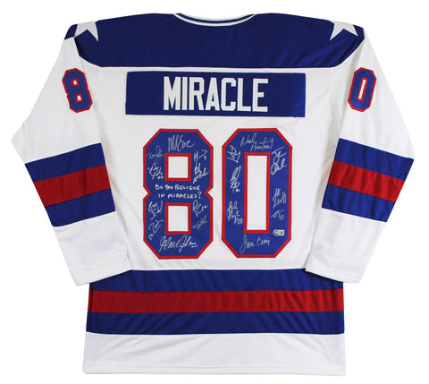 1980 USA Hockey 18 Autos Craig, Eruzione, Broten Signed White Jersey BAS Witness