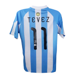 Carlos Tevez Signed Argentina Home Soccer Jersey #11 with Beckett Witness