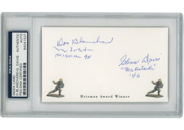Doc Blanchard Glenn Davis Signed Army Cadets Index Card Heisman Slab PSA 54898