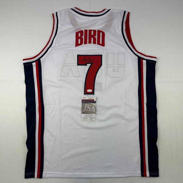 Autographed/Signed Larry Bird United States USA White Dream Team Jersey JSA COA