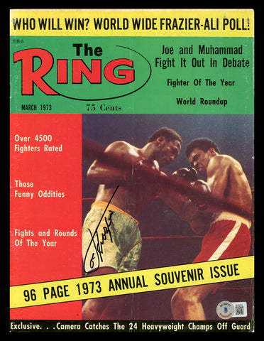 Joe Frazier Autographed Signed Ring Magazine Beckett BAS QR #BK08793