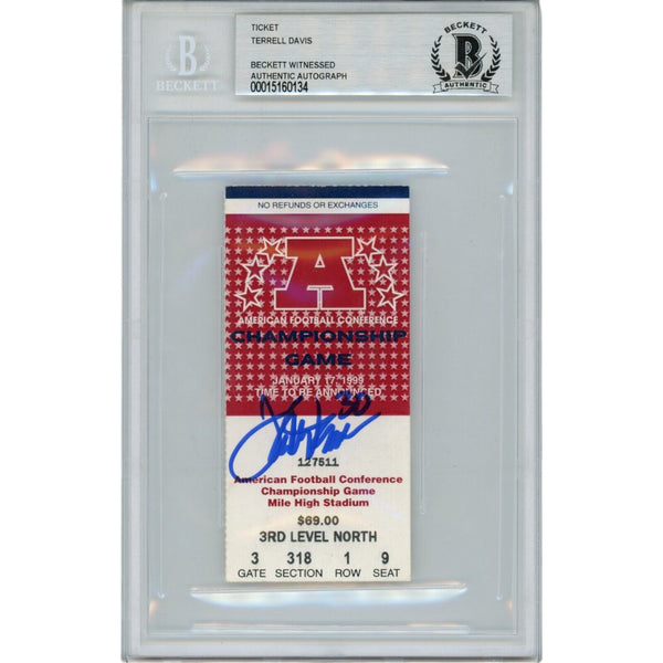 Terrell Davis Signed Denver Broncos 1999 AFC Championship Ticket Beckett 47571