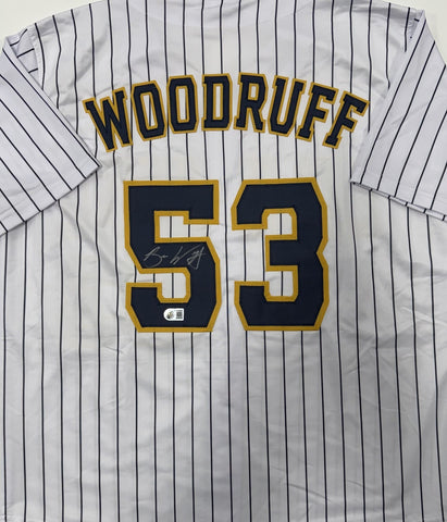 BRANDON WOODRUFF Signed Custom Replica Brewers Pinstripe Jersey AUTO - BAS