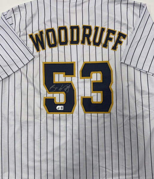 BRANDON WOODRUFF Signed Custom Replica Brewers Pinstripe Jersey AUTO - BAS