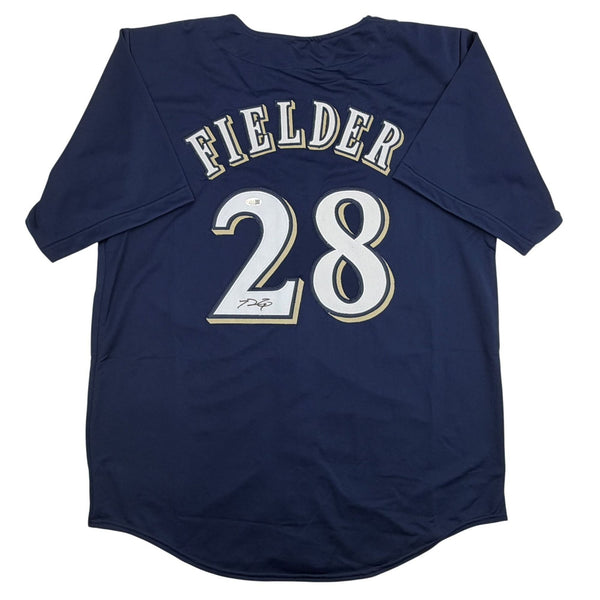 Autographed/Signed Prince Fielder Milwaukee Navy Baseball Jersey JSA COA