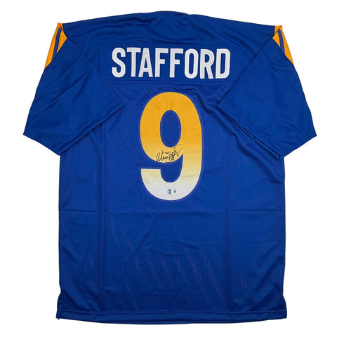 Autographed/Signed Matthew Stafford Los Angeles Blue Jersey Beckett BAS COA