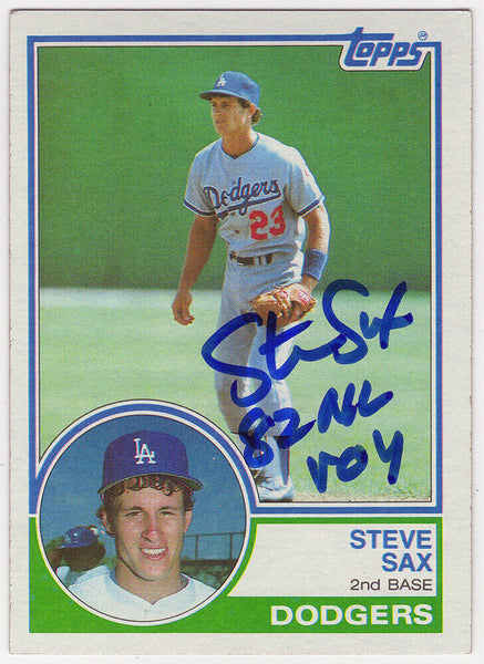 Steve Sax Signed Dodgers 1983 Topps Card #245 w/82 NL ROY - (SCHWARTZ COA)