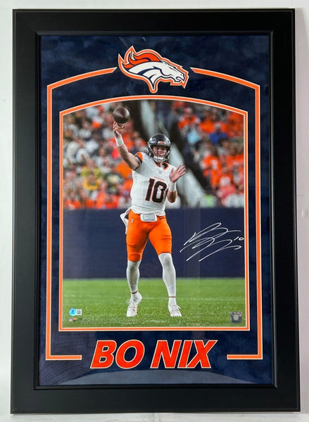 Bo Nix Autographed Denver Broncos 16x20 Photo - Framed 24"W x 34"H - Beckett COA