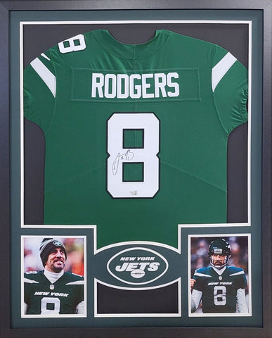 Aaron Rodgers Autographed Signed Framed New York Jets Jersey FANATICS