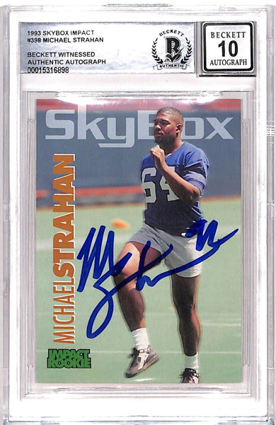 Michael Strahan Signed 1993 Skybox #398 Card 10 Auto Beckett 42726