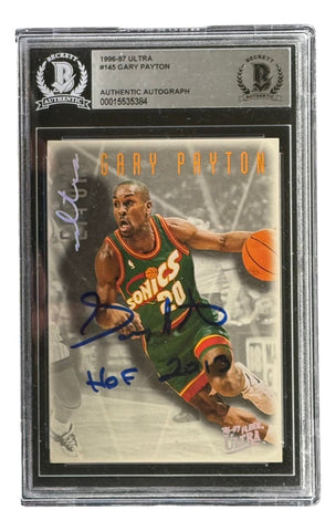 Gary Payton Signed 1996/97 Ultra #145 Seattle Sonics Trading Card HOF 2013 BAS