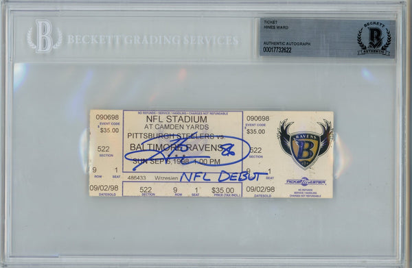 Hines Ward Autographed Pittsburgh Steelers NFL DEBUT Ticket Slab Beckett 49879