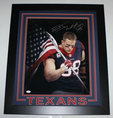 JJ Watt Autographed Houston Texans Framed 16x20 American Flag Photo- JSA W Auth
