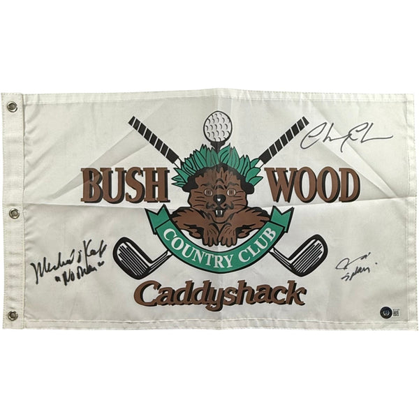 Caddyshack (3) Chase, Morgan & O'Keefe Autographed Bushwood Flag Beckett 56227