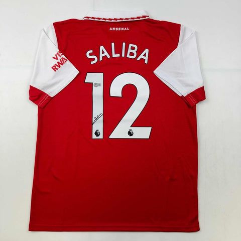 Autographed/Signed William Saliba Arsenal Red Soccer Jersey Beckett BAS COA