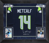 Seahawks D.K. Metcalf Signed Navy Blue Nike Framed Jersey BAS Witnessed