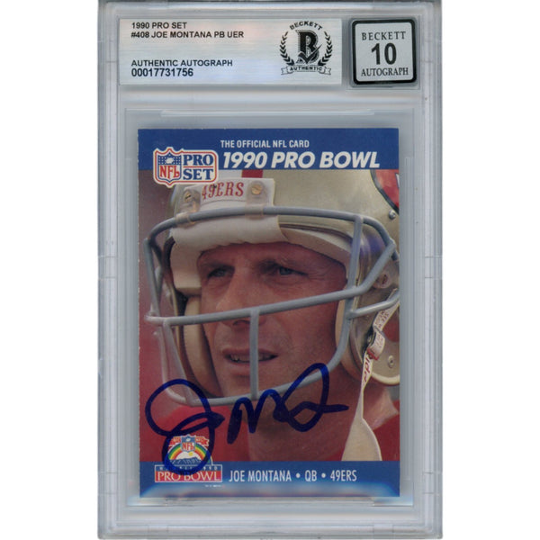 Joe Montana Autographed 1990 NFL Pro Set #408 Slab Trading Card Beckett 49921
