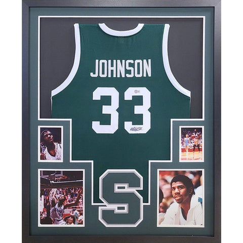 Magic Johnson Autographed Signed Framed Michigan State Jersey BECKETT BAS