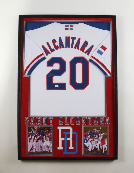 Sandy Alcantara Signed Dominican Republic Framed Jersey Display (JSA) Marlins