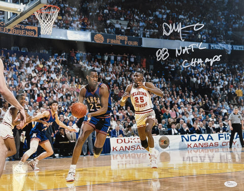 Danny Manning Autographed Kansas Jayhawks 16x20 Photo 88 Natl Champs JSA 58212