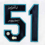 Ichiro Suzuki Seattle Mariners Signed 01 Roy/MVP Insc Majestic White Jersey BAS
