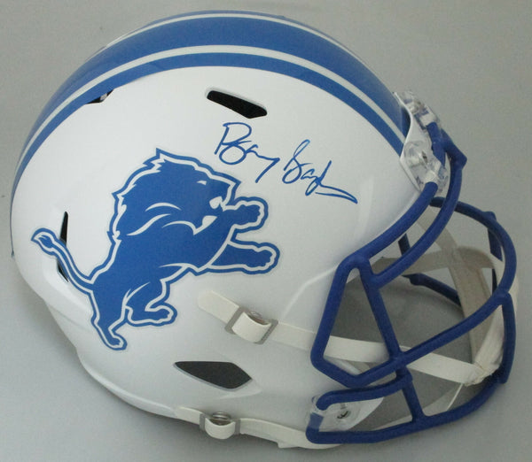 Lions BARRY SANDERS Signed Full Size Riddell WHITE Speed Replica Helmet AUTO
