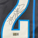Framed Autographed/Signed Larry Johnson 33x42 Charlotte Black Jersey Steiner COA