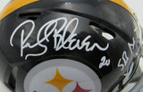 Rocky Bleier HOF Signed/Inscr Black Mini Helmet Steelers Beckett Witness 191559