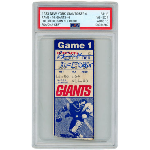 Eric Dickerson Autographed 9/4/1983 NFL Debut Slabbed Ticket Stub PSA 50678