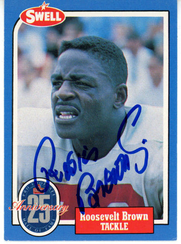 Roosevelt Brown Autographed/Signed New York Giants 1988 Swell HOF Card 43191