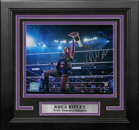 Rhea Ripley Holds the Belt Autographed 8x10 Framed WWE Wrestling Photo Fanatics