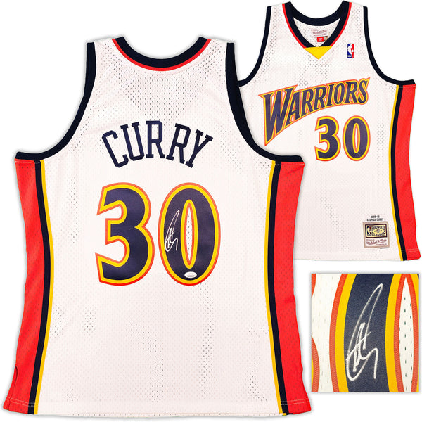 WARRIORS STEPHEN CURRY AUTOGRAPHED M&N 2009-10 ROOKIE YEAR JERSEY L JSA 235499