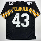 Autographed/Signed Troy Polamalu Pittsburgh Retro Black Football Jersey JSA COA