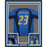 Framed Autographed/Signed Marco Materazzi 35x39 Italy Blue Jersey BAS COA