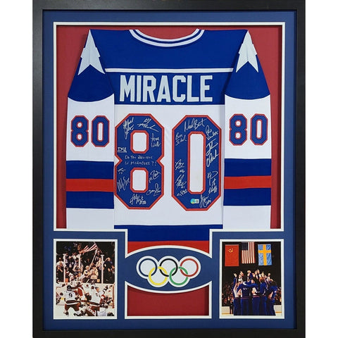 Miracle on Ice Autographed Signed Framed USA Olympic BR by 19 Jersey BECKETT
