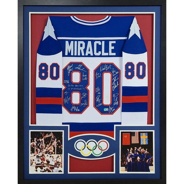 Miracle on Ice Autographed Signed Framed USA Olympic BR by 19 Jersey BECKETT