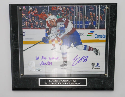 Logan O'Connor 8X10 Photo "1st NHL Hattrick 1/20/24" Inscription Plaque LSM COA