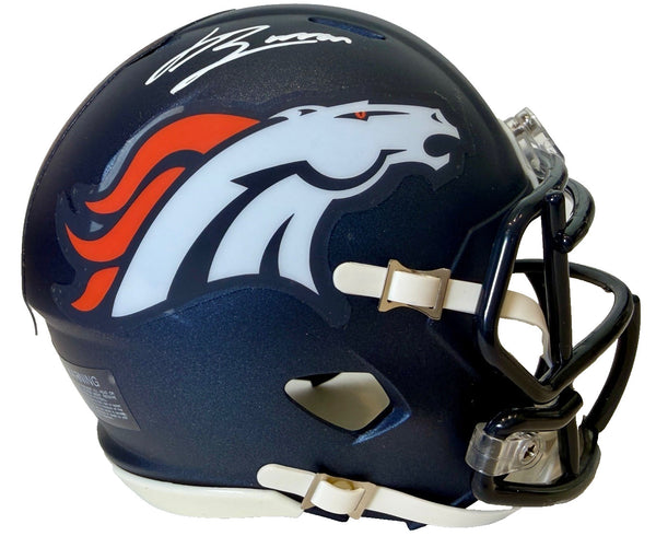 Jahdae Barron Autographed Navy Mini Helmet -- Denver Broncos | BAS COA