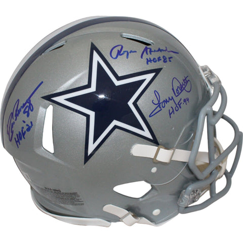 Pearson/Staubach/Dorsett Signed Dallas Cowboys Pro Helmet HOF Beckett 43392