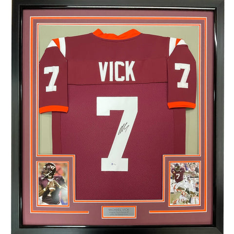 FRAMED Signed MICHAEL MIKE VICK 35x39 Virginia Tech Jersey PSA COA