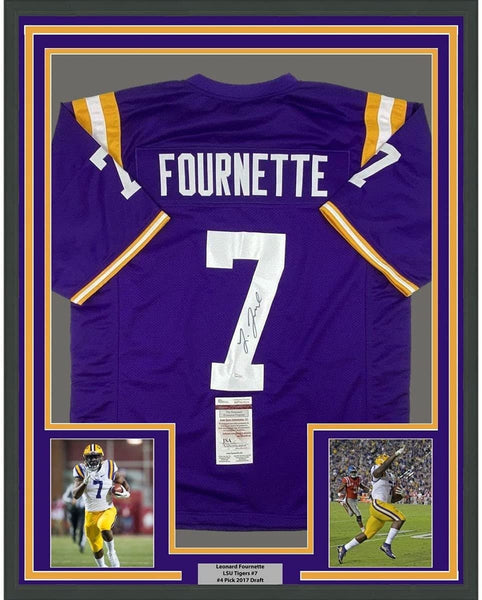 FRAMED Autographed/Signed LEONARD FOURNETTE 35x39 LSU Purple Jersey JSA COA