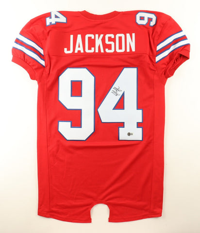 Landon Jackson Signed Buffalo Bills Red Jersey (Beckett) 2025 Draft Pck Def. End