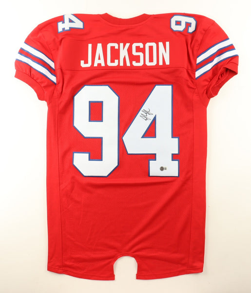 Landon Jackson Signed Buffalo Bills Red Jersey (Beckett) 2025 Draft Pck Def. End