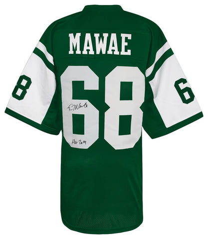 Kevin Mawae Signed Green T/B Custom Football Jersey w/HOF 2019 - (SCHWARTZ COA)