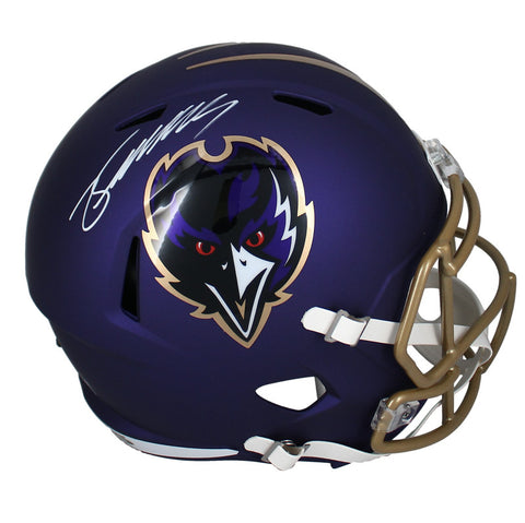 Zay Flowers Autographed Ravens Alternate Full Size Replica Speed Helmet Beckett