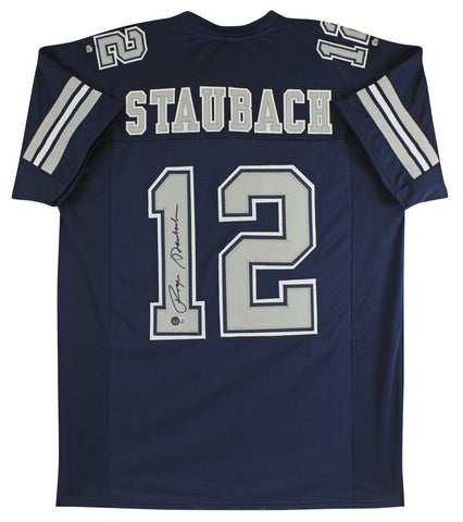 Roger Staubach Authentic Signed Navy Blue Pro Style Jersey w/ Grey #'s BAS Wit